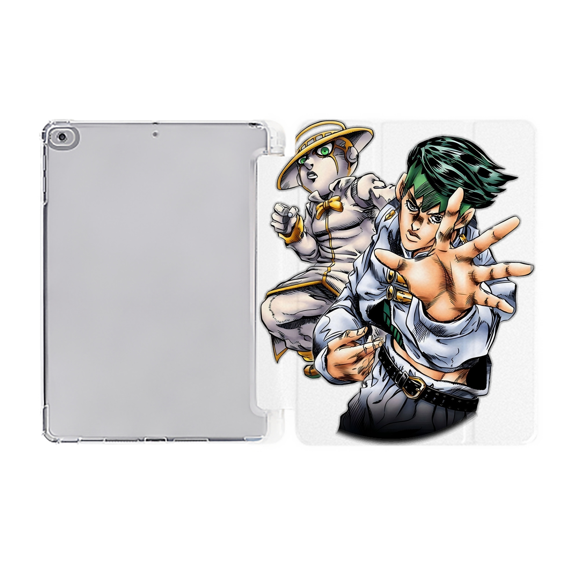 （画像用） ジョジョの奇妙な冒険 岸辺 露伴（きしべ ろはん） JoJo's Bizarre Adventure Rohan Kishibe IPad ケース ペン収納付き 三つ折りスタンド PUレザー×シリコン 対応機種9.5/10.5/10.9インチ